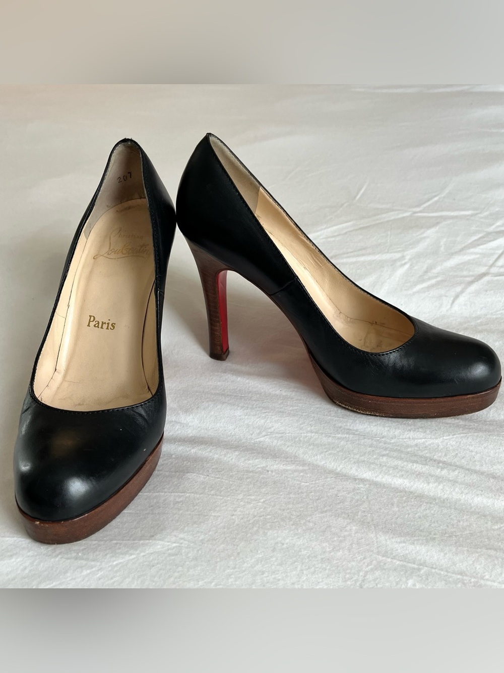Christian Louboutin Black Leather Wooden Platform Pumps Heels